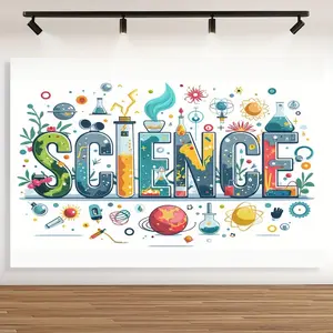 1PC Reusable Polyester Science-Themed Backdrop Cloth, 2D Multicolor Lab Elements Wall Hanging Tapestry, Decoration Items for Classroom Photo Booth & Birthday Decor