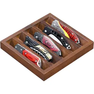 Knife Display Case Holder for Pocket Knife Storage, Edc Tray Fits Edc Flashlight, Walnut 1 Pack