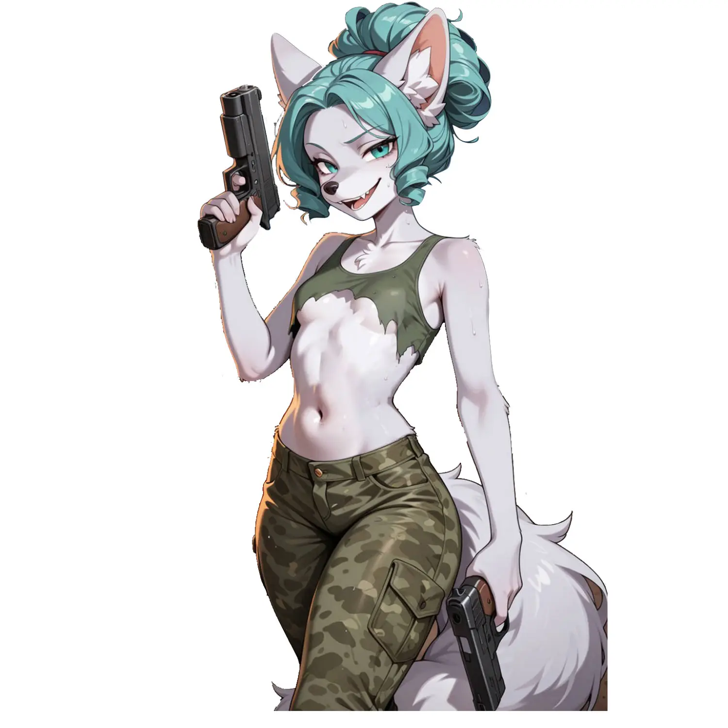 Mint Fox Girl Vinyl Sticker, Tactical Fantasy Anime Creature Decal, Camo Outfit Character Art for Laptop, Helmet, Car, Gaming Setup Decor