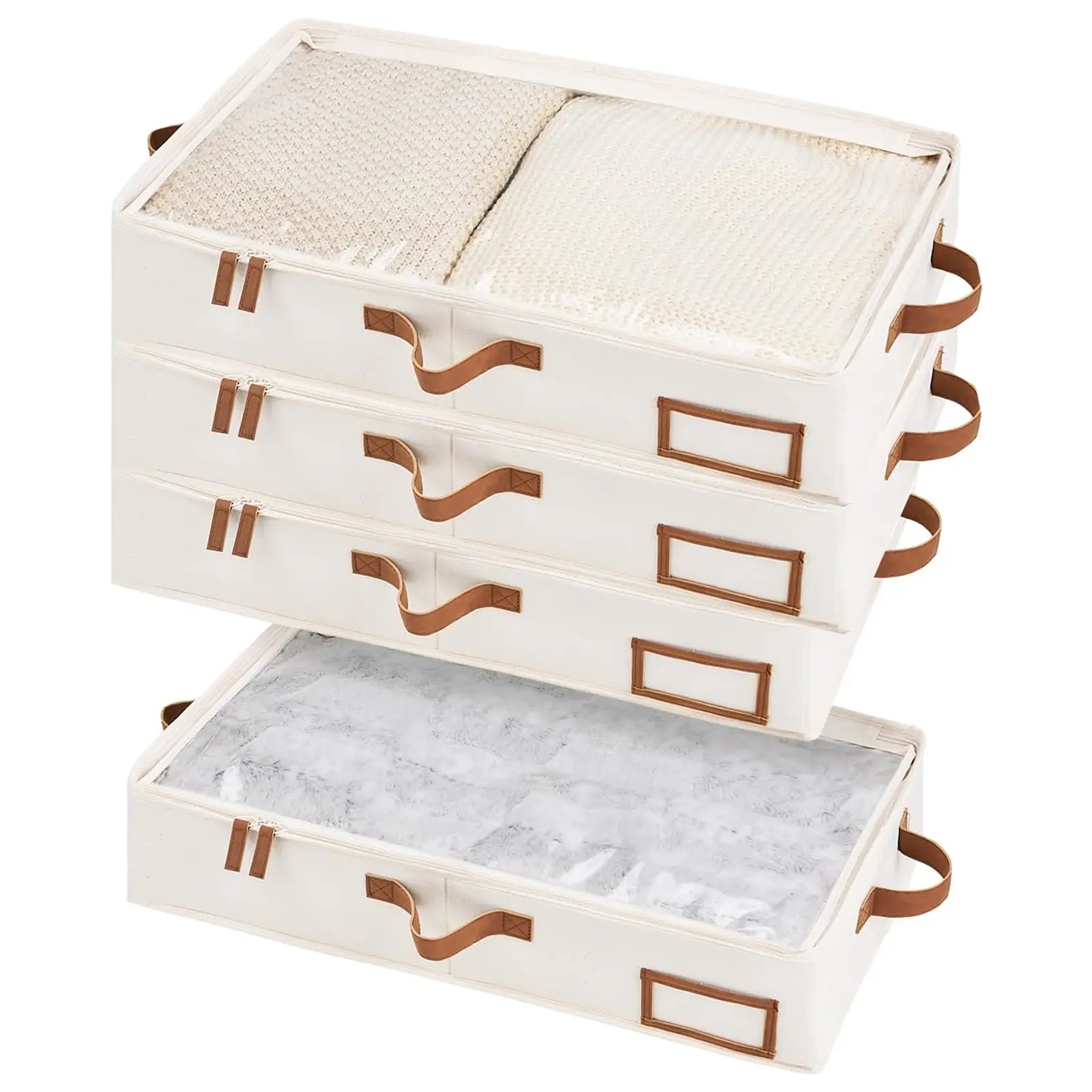 4 Pack Queen Size Under Bed Storage Bags with Handles and Label Clips Under Bed Clothes Storage Sturdy Thickened Structure Storage