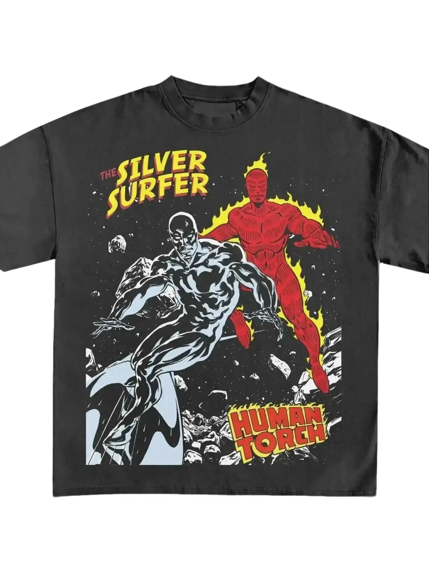 THE SILVER SURFER VS. HUMAN TORCH TEE, For Men, For Women, Breathable Soft Cotton, Casual Round Neck, Regular Fit, All-Season