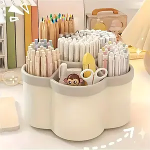 360 Degree Rotating Desktop Organizer Box with 6 Compartments, Durable PP Plastic for Makeup Brushes, Pens and Accessories, Perfect for Office and Home Storage