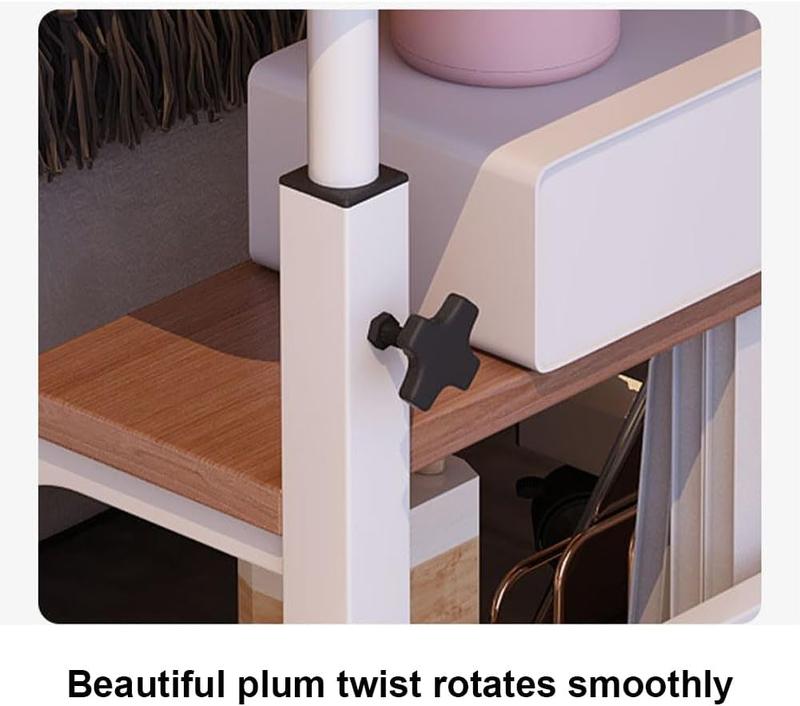 Adjustable Height Mobile Standing Desk with Wheels – Portable Rolling Computer Table – Storage Shelves – Bedside, School & Home Office – Walnut Color