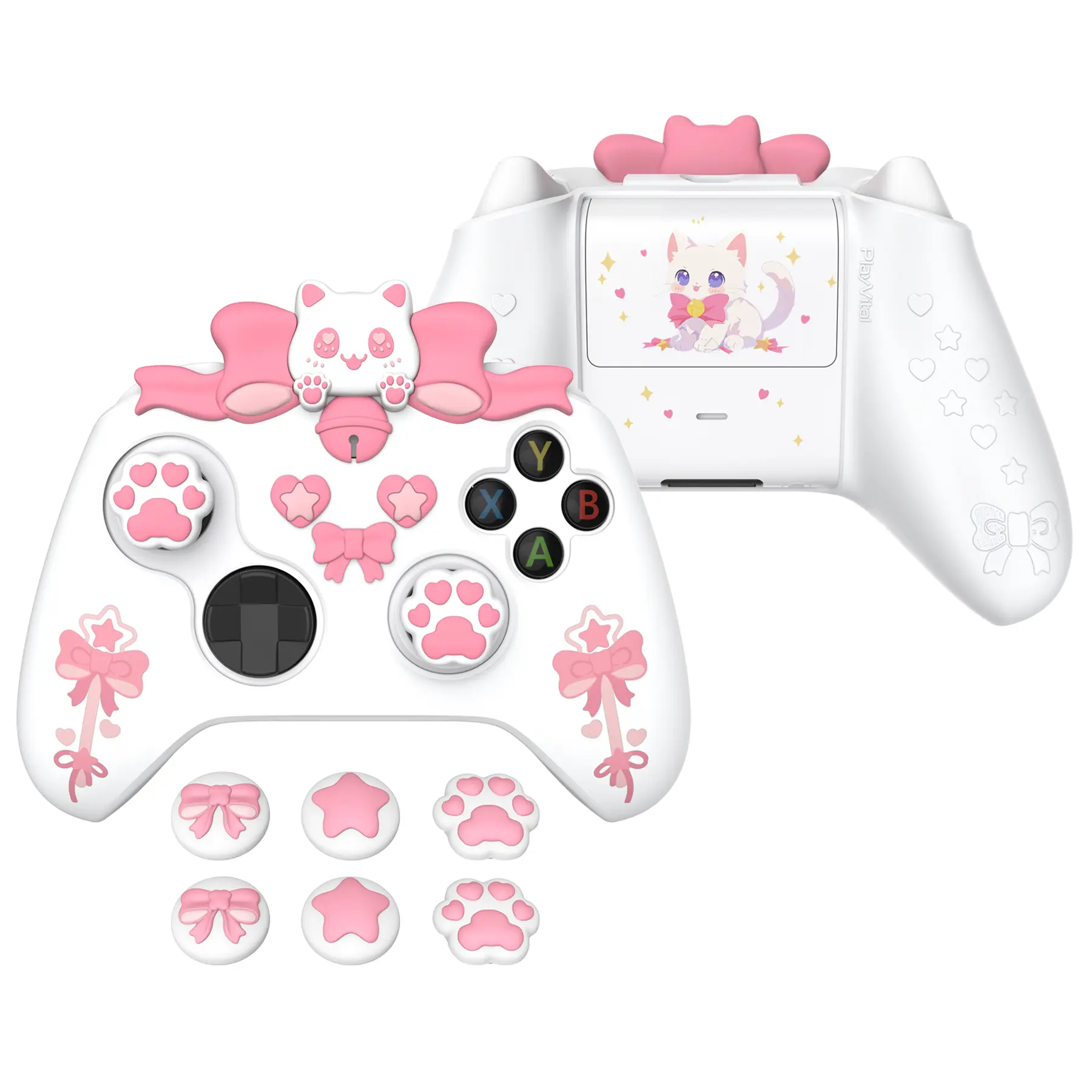 PlayVital Cute Sweetheart Kitty Silicone Case Cover for Xbox Series X & S Controller (Xbox Core Wireless Controller) - White
