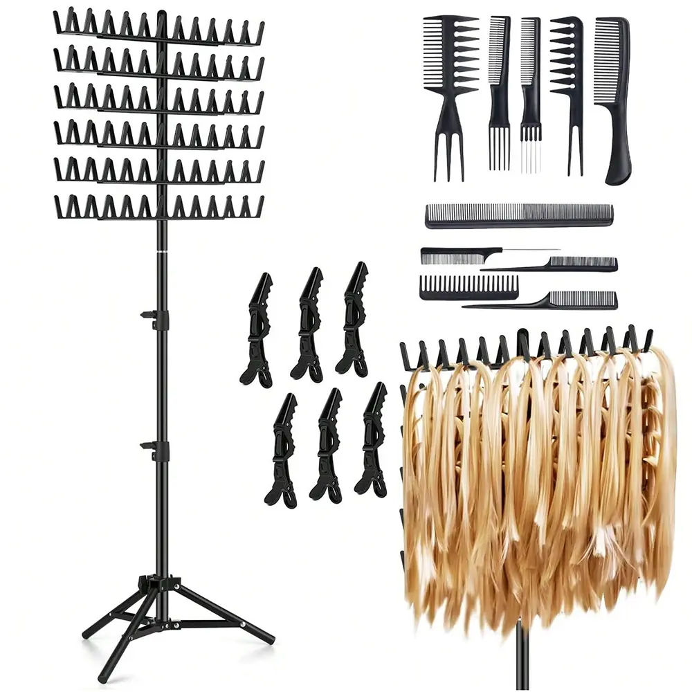 braidBraiding Hair Rack Standing Extension Holder Hanger, 144 Pegs Divider for Separator Stand Display (Black)