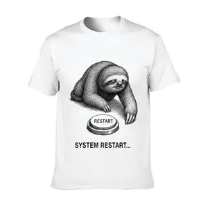 Casual Style Men's T-Shirt Sloth Restart Button System Restart Graphic Summer Wear Gift For Tech Lovers And Animal Enthusiasts