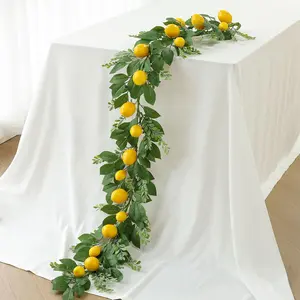 70.8-inch artificial lemon bouquet - A Decorative green plant bouquet featuring yellow foam lemons, suitable for wedding table decoration in spring and summer, 180 cm long