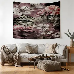 Leopard And Floral Pattern Tapestry, 1 Piece Stylish Room Flag, Artistic Home Decoration, Suitable For Teenagers, Adults, Bedroom, Living Room, Dormitory Scene