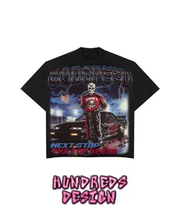 Vintage Graphic "GODSPEED Racer" Tops T-shirt – Y2K Streetwear Tee Featuring Skeleton Driver & Muscle Car, Cotton Crewneck Design