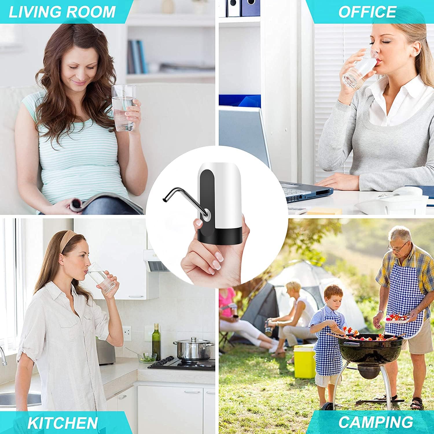 Water Dispenser for 5 Gallon Bottle, Portable USB Charging Electric Water Pump, Food Grade Silicone Hose, Stainless Steel Spout - 30-40 Days Battery Life, Drinking Water Jug Pump for Home, Kitchen, Living Room, Office, Camping, Universal for 3-5 Gallon