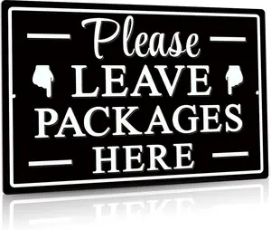 Please Leave Packages Here Metal Sign, Package Delivery Decor, Indoor/Outdoor Use For Front Door, Business, 12X8 Inches