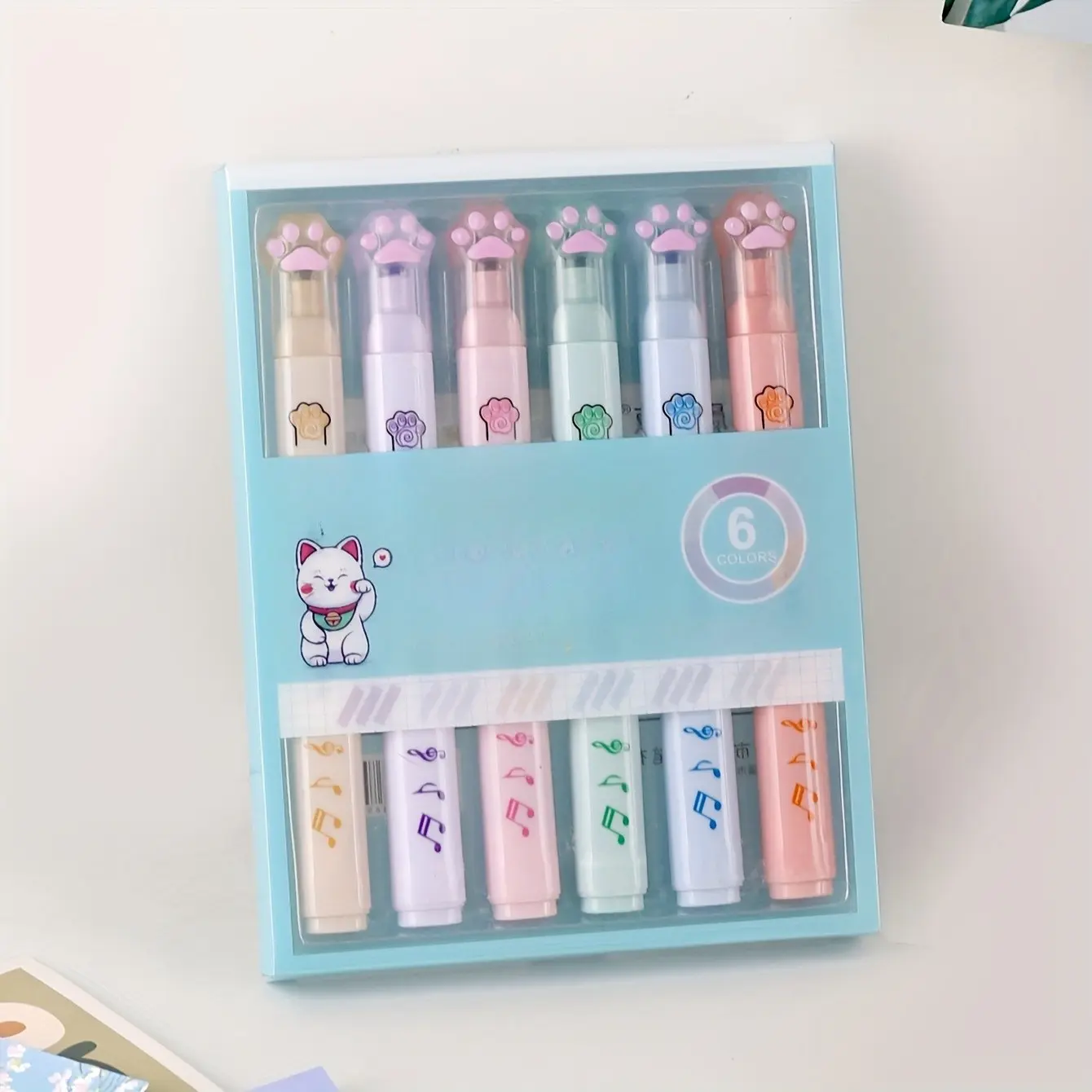 6pcs/box, Creative Cat's Paw Marker, Themed Markers, Kawaii Fluorescent Highlighter Art Marker, DIY Handbook Pen, Supplies For Student Stationery, Back To School, School Supplies, Classroom Supplies, Kawaii Stationery, Colors For School, Markers