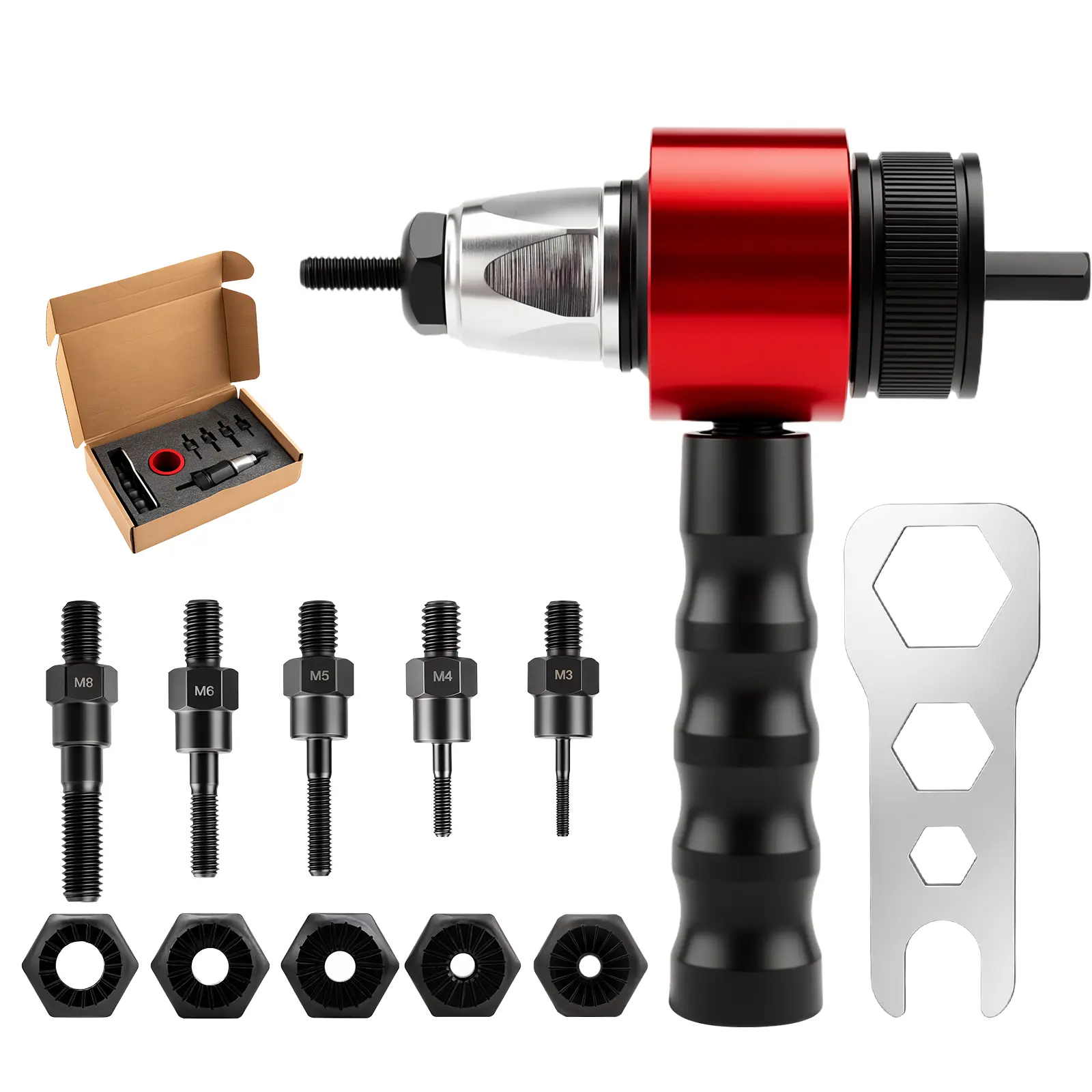 GJANSH Riveting Gun, M3-M8 Electric Riveting Gun, Automatic Riveting Gun with Carrying Case, Nut Gun Electric Ram Gun Adapter