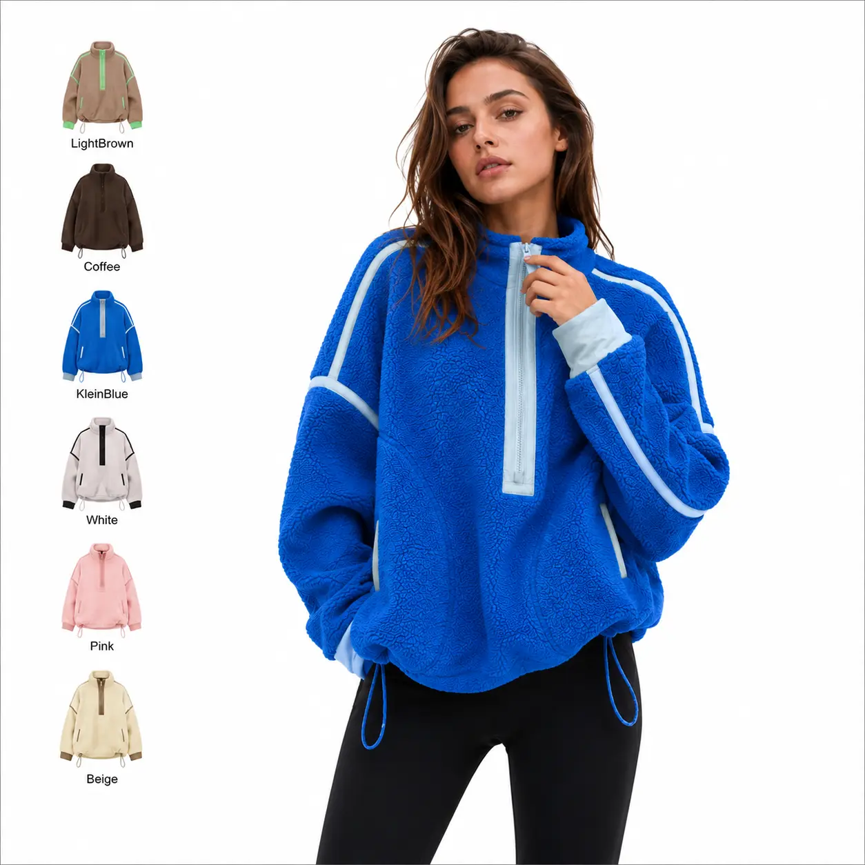Yeokou Women's Fluffy Sherpa Teddy Fleece Half-Zip Pullover, Polyester Long-Sleeve Hoodie with Pocket, Loose Baggy Casual Layering Tops for Party Style,sohochic