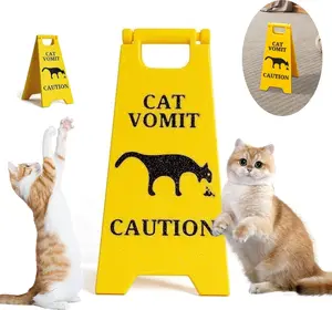Pet Warning Sign & Pet Caution Sign - 2 Pack Bright Yellow Non-Slip Cat Vomit Alert Mats with High Visibility Design for Indoor Outdoor Pet Safety