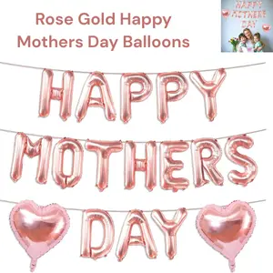 Rose Gold Happy Mothers Day Balloons, 16 Inch Heart Balloons Party Decorations Mother Gift
