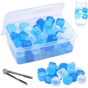 Ice Cube with Lid & Bin, 60 Pack Plastic Ice Cubes for Drinks , Refreezable Square Ice Cubes for Water Bottles, , , Coffee, ,  or