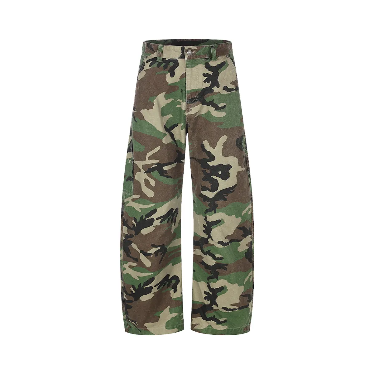 FDR Women’s Camo Leopard Patchwork Curved Leg Jeans, Vintage Distressed Denim Pants with Bold Y2K Streetwear Style,sohochic