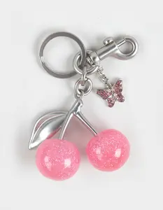 FULL TILT  Womens Pink Cherry Butterfly Bag Charm, Silver & Pink