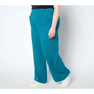 Denim & Co. Petite Slub Jersey Full Length Wide Leg Pant