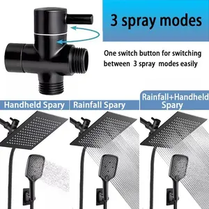 8 Inch Stainless Steel Fixed Shower Head with High Pressure Handheld Panel, Includes Bathroom Accessories, Shower Rod, Diverter, Hose, Holder