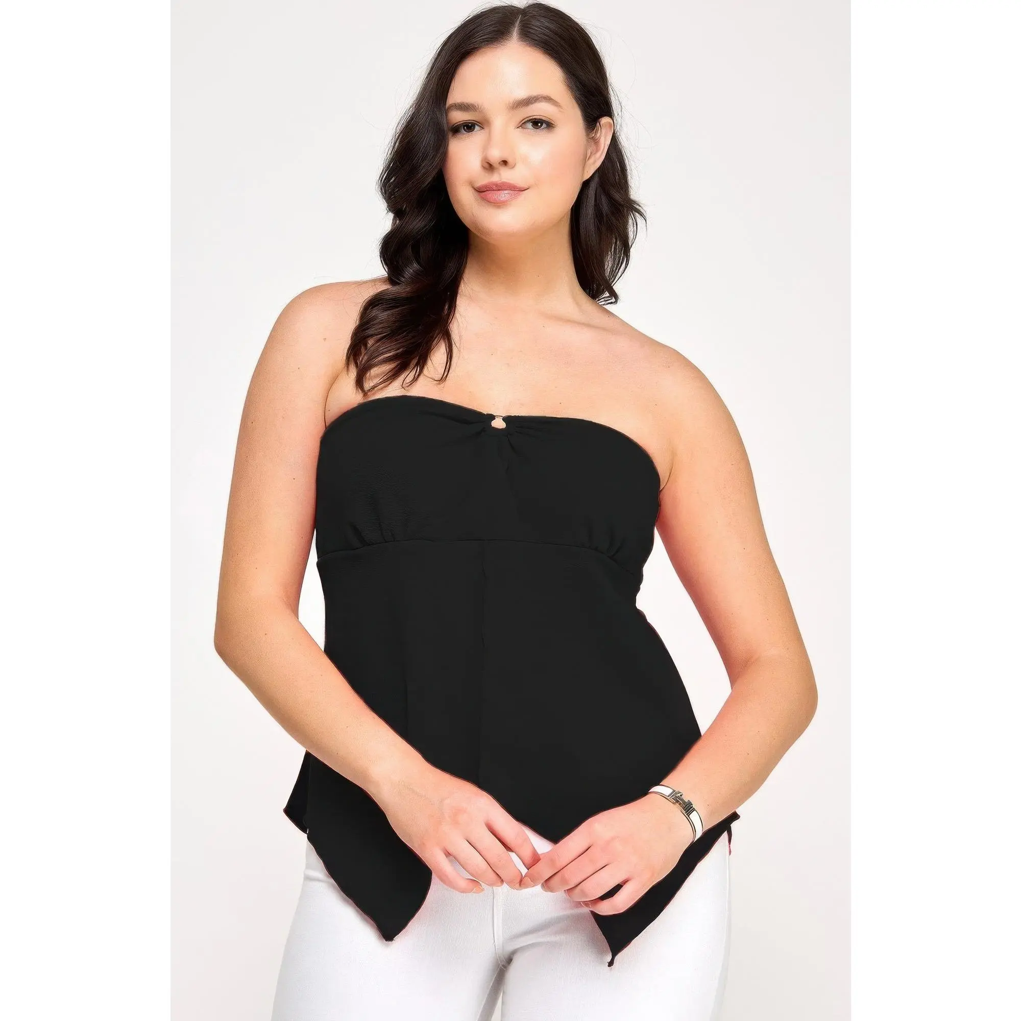Plus Size Strapless O-ring Asymmetric Top