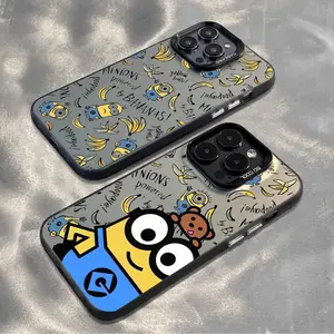 Cartoon M-M-Minions Phone Case For iPhone17,16,15,14,13,12,11,Pro,MAX Color Silver Shell Matte Shockproof Back Cover