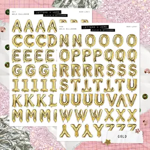 GOLD Balloon Letter SET • Junk Journal Sticker Sheets • Typography Stickers • Scrapbook Stickers • Vision Board • Birthday Celebration Aesthetic