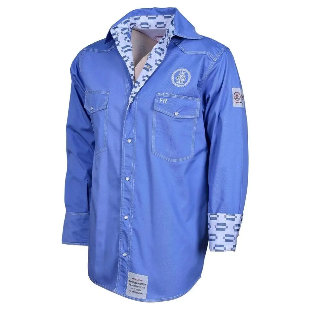 ProWeldz Men's Breathable Sky Blue FR Shirt, Menswear Workwear Uniforms