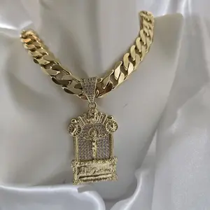 Santa Cena 454 Unisex Gold Plated Chain 111 with Detailed Dije Pendant for Men & Women 12mm de grosor