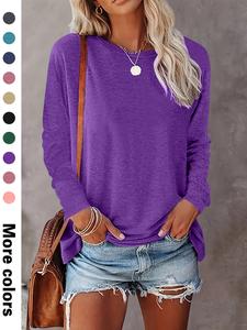 women's plain drop shoulder long sleeve tee, lady casual basic crew neck t-shirt for fall & winter, women's top for daily wear, womenswear