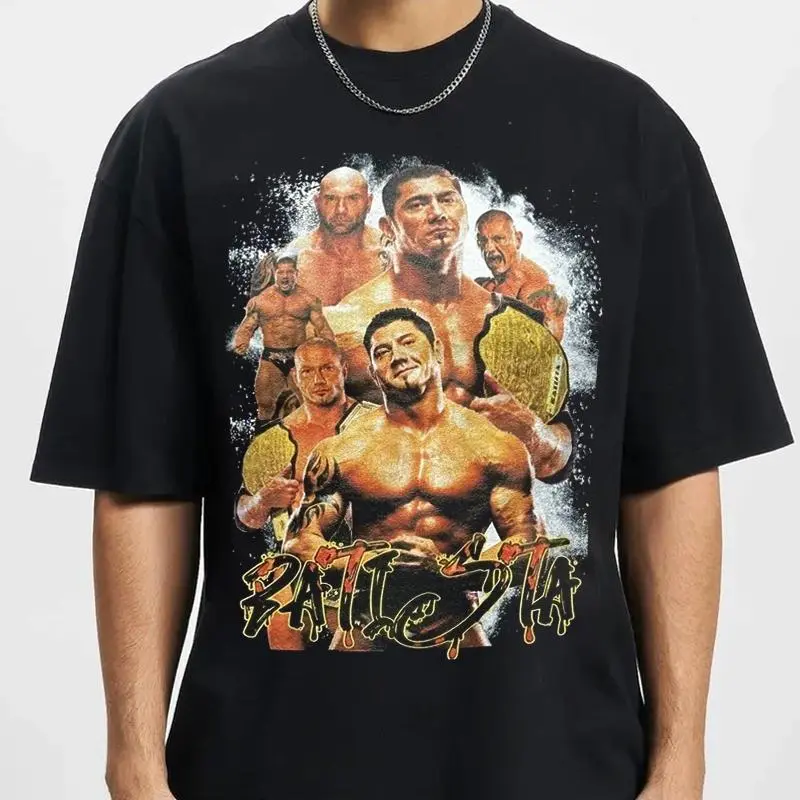 Batista Six Faces Mens Black T-shirt Wrestler Graphic Tee S-5XL