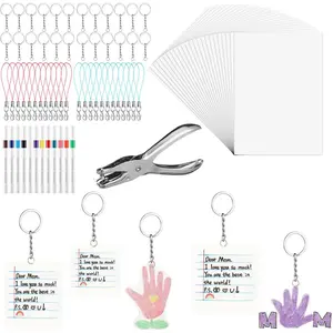 145 count DIY Mother's Day Shrink Film Notebook Paper  Kit DIY Teacher Thank You  Including 24 Shrinky Paper Sheets 12 Markers 108 Art Keychains Punch Forgraduation End of Year