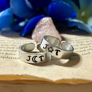 Moon and Star Initial Ring Set