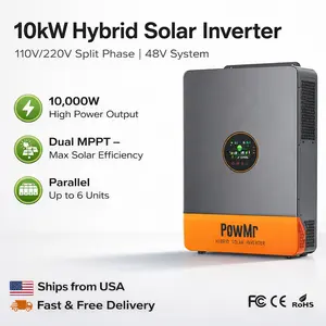PowMr 10000W Split Phase 48V DC to 100V AC~240V AC Solar Inverter,UL1741 10KW Pure Sine Wave Hybrid Inverter with 200Amp MPPT Charge Controller, Work with 48V Lead Acid and Lithium Battery Supports Up to 6 Units Parallel Operation