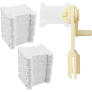 120 Pcs Plastic Floss Bobbins with 1 Bobbin Winder for Cross Stitch Cotton Thread DIY Craft Sewing Storage Organizer Holder Embroidery (White)