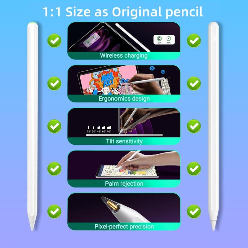 Magnetic Wireless Charging Stylus Pen, 1 Count Rechargeable Stylus Pen, High Precision Smooth Writing Pen for iPad 2018-2024 Models