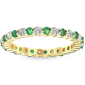 1 cttw Emerald & Diamond Wedding Eternity Stackable Ring 10k Yellow Gold