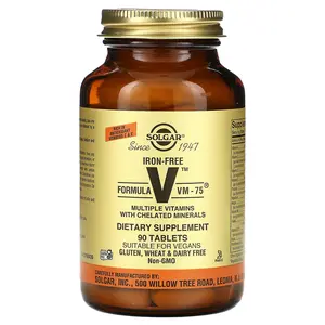 Solgar Formula V, VM-75, Multiple Vitamins With Chelated Minerals, Iron-Free , 90 Tablets