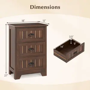 COSTWAY - Farmhouse Nightstand with 3 Storage Drawers and Handles-Walnut