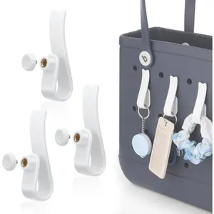 L-BR014  Hook Accessories Compatible with Bogg Bag, 3 Pack Insert Charm Keychain Holder for Beach Totes Bags, Hanging Keys, Water Bottles (White)