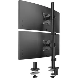 Vertical Dual  Mount, Stacked  Stand for 2 Monitors with Height Adjustment   Arm Supports Two 17 to 32 Inch with C Clamp Each Desk Mount Hold up to 17.6lbs