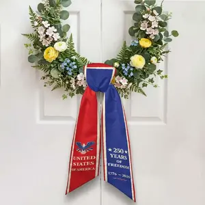 USA 250th Anniversary Patriotic Wreath Sash – 4th of July Front Door Bow Decor 1776-2026