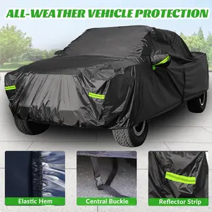 Weatherproof Car Cover, Pickup Truck Cover with Reflective strip, Off-Road Truck Sizes Universal, Outdoor Full Coverage Thick Fabric (190t), All Weather Windproof Scratch-Resistant, Heat-Resistant, Fits Various Cars, Long-Term Outdoor Parking