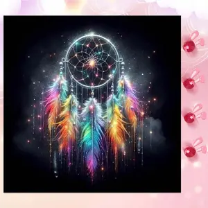 5D DIY Full Drill Round Diamond Painting - Diamond Art Kit Colorful Dreamcatcher Mosaic, Canvas - DIY Wall Decor, Home Wall Decoration, Suitable for Halloween and Christmas, Birthday and Anniversary Gifts