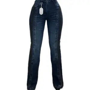 Jean Helena Long Denim Collection High-Waisted Flare Jeans with Side Stripes for Women