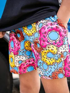 Colorful Donut Print Summer Shorts, Boys' Quick-Dry Beach Trunks, Breathable Loose Fit Swimwear, Swimsuit, Pool, Vacation, Daily Wear