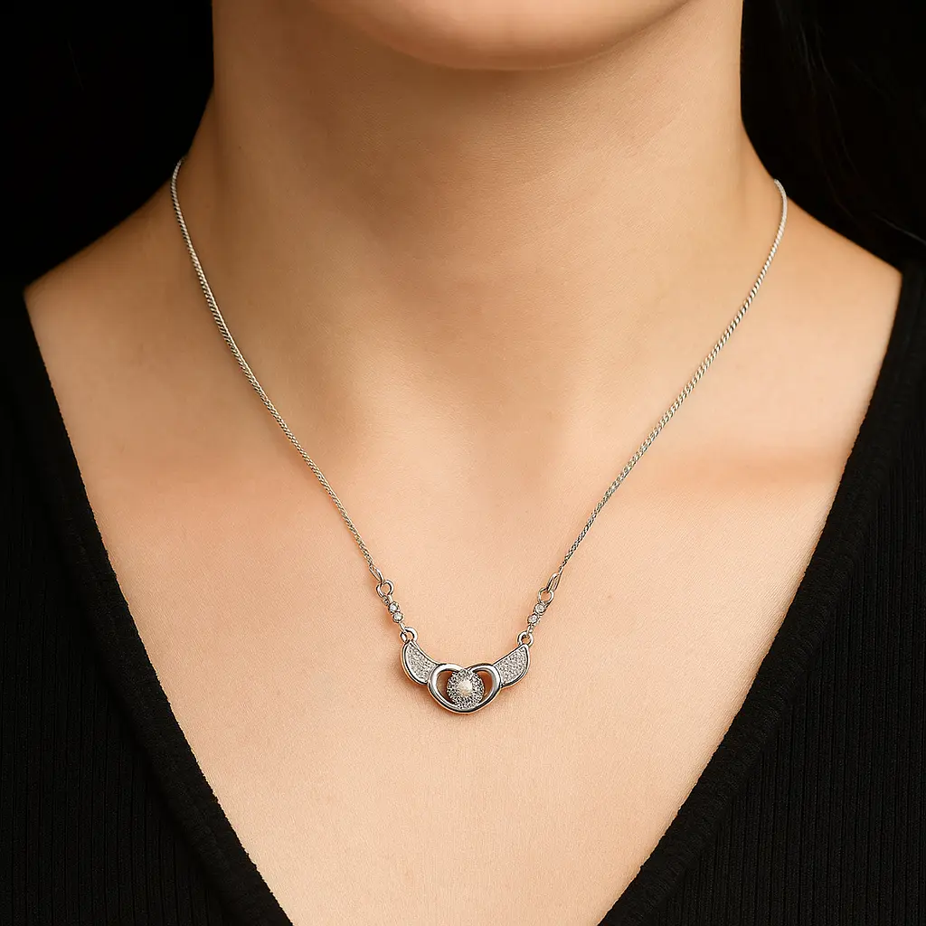 Sterling Silver Necklace for Women with Crystal Accents, 17-Inch Chain, 1-Inch Locket shapeable jewelry