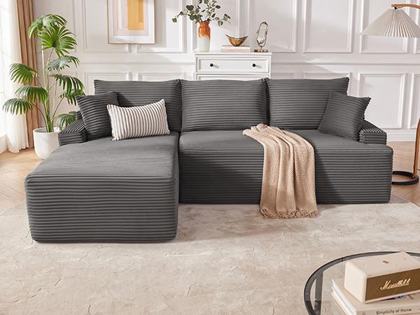 【2 packages shipping】Cloud Sectional Couch, Boneless Sofa for Living Room, Modular Sectional Sofa with Deep Seat, Fluffy Comfy Couch with L-Shaped Chaise, No Assembly Required