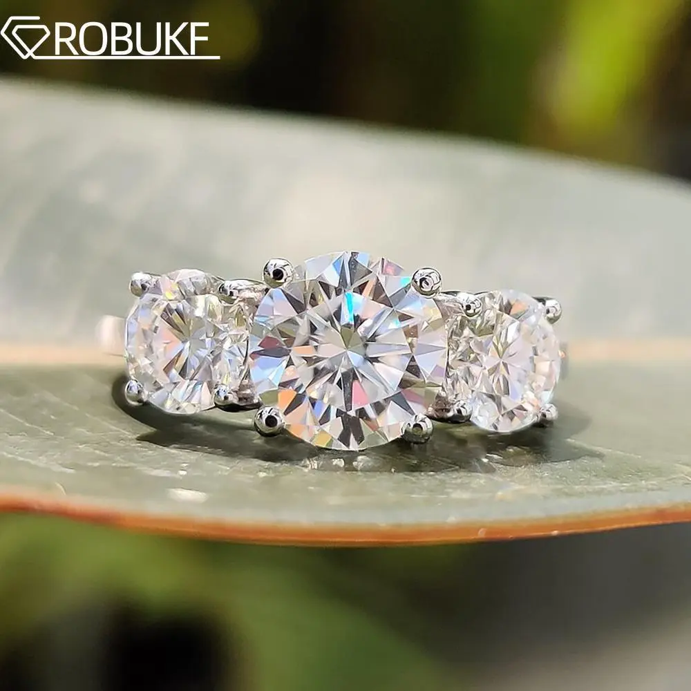 2/4 Carat Moissanite Engagement Ring For Women 3 Stones Sparkling Lab Diamond S925 Silver Wedding Band Jewelry With Certificate